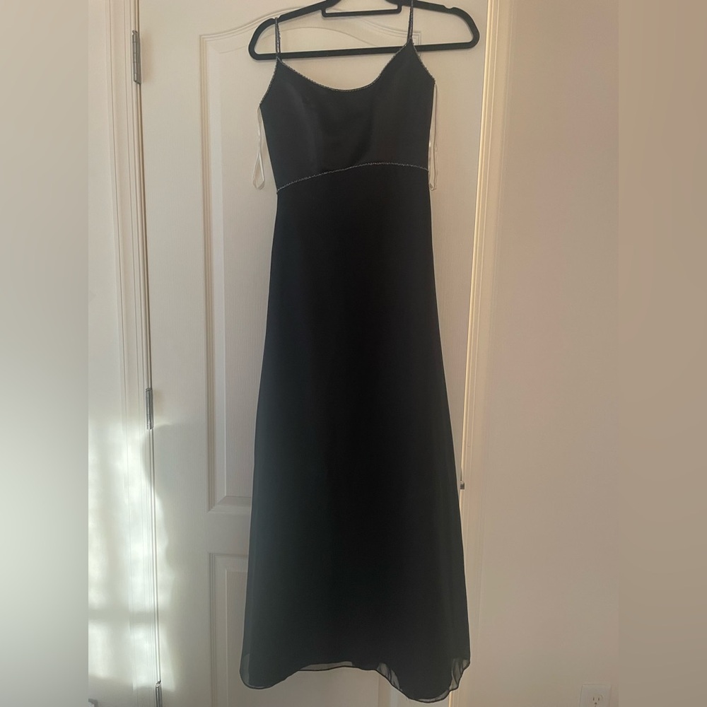 Eden Bridals - Elegant Black Maxi Dress with Rhinestone Trim - Size 4